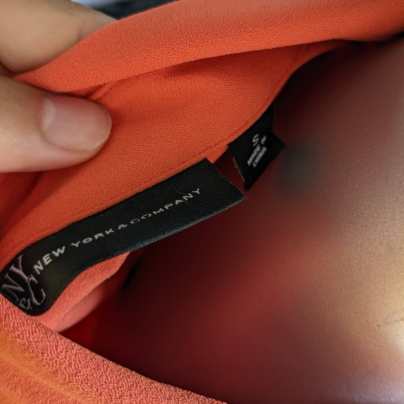 NY&C Woman Size S Orange Dress Side Pockets, Belted Knee Length Unique - Picture 4 of 5